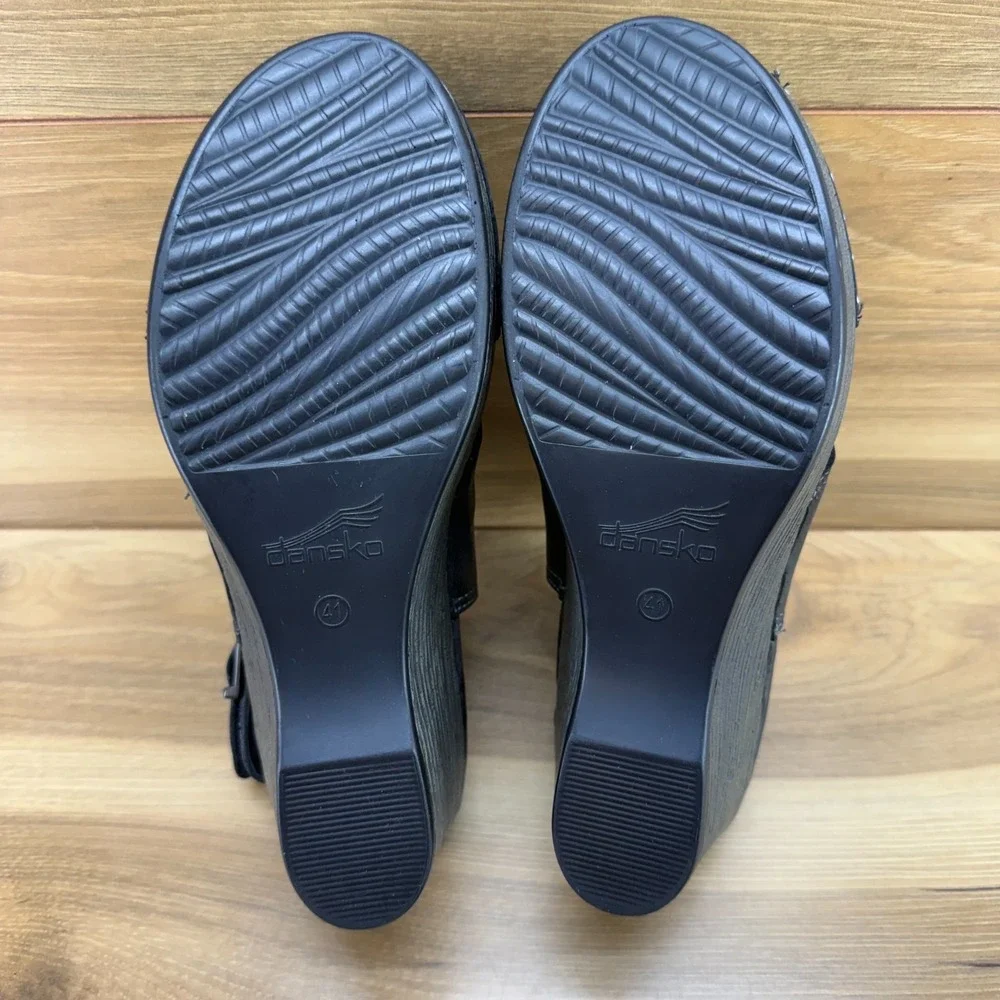DANSKO Vanda Wedge Sandals Peep Toe 11‎ EU 41 Black Leather Walking Vacation